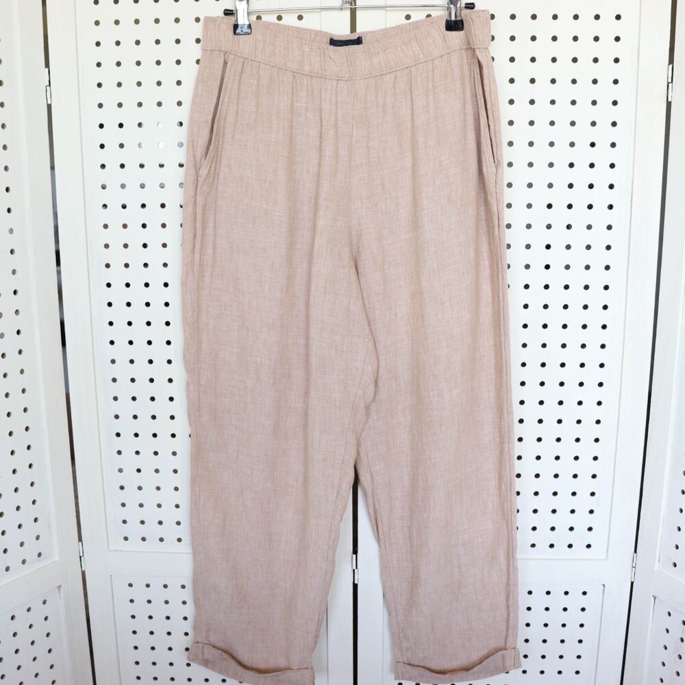 Rachel Roy Tan 100% Linen Boho Casual Jogger Pants Womens Size L